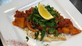 Greek Seafood Special, Oven baked Barramundi